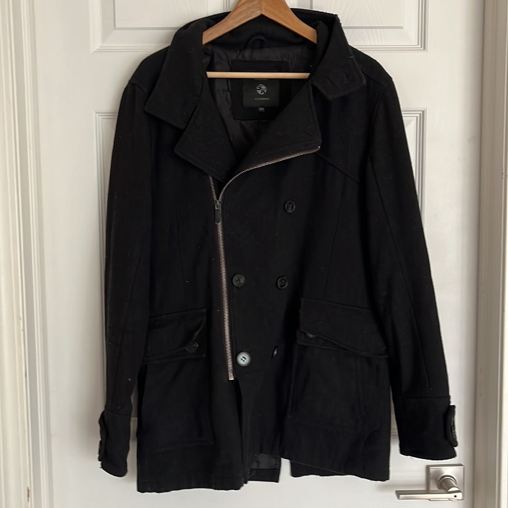 $20/2 Black Jacket Trench Coat Asymmetrical Opening unisex